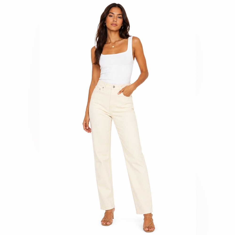 NWT DAZE DENIM The Friday High Rise Vintage Straight Jeans in Ecru